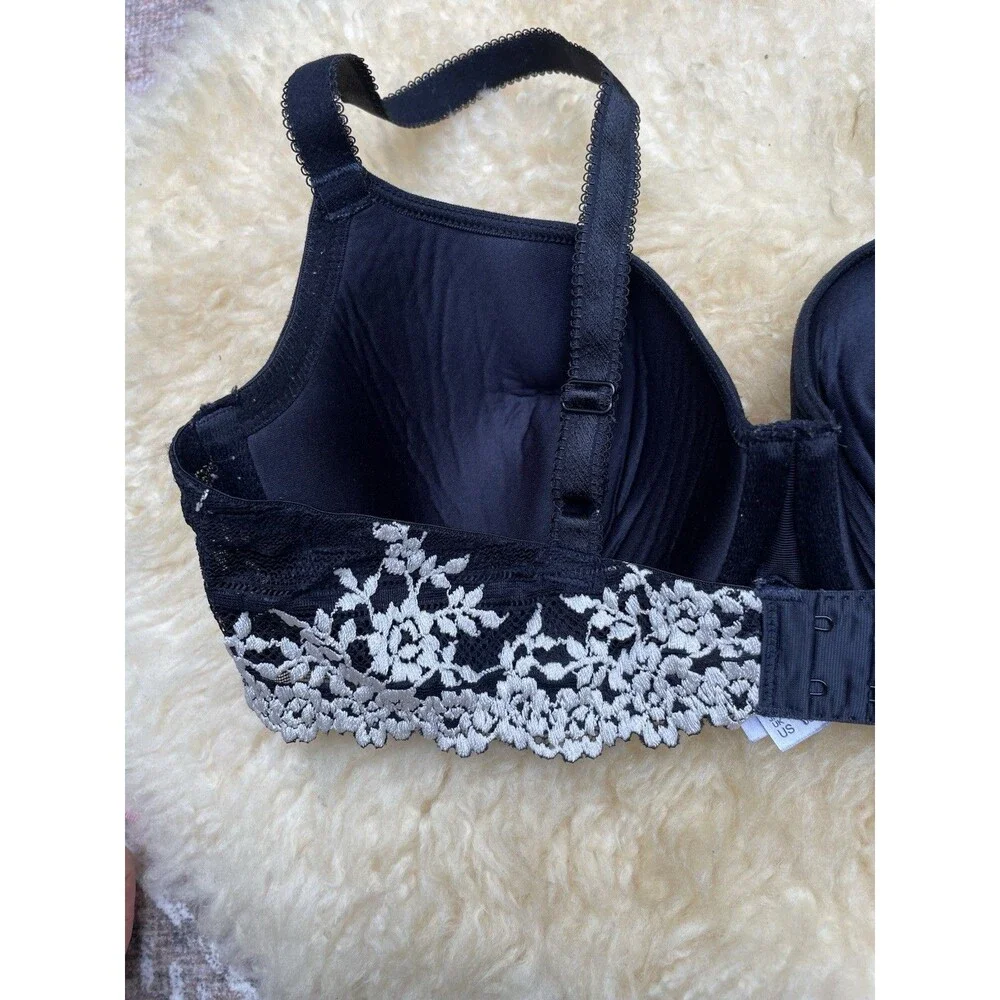 Wacoal 38C Embrace Contour Underwire Bra 853191 Black Cream Lace Floral